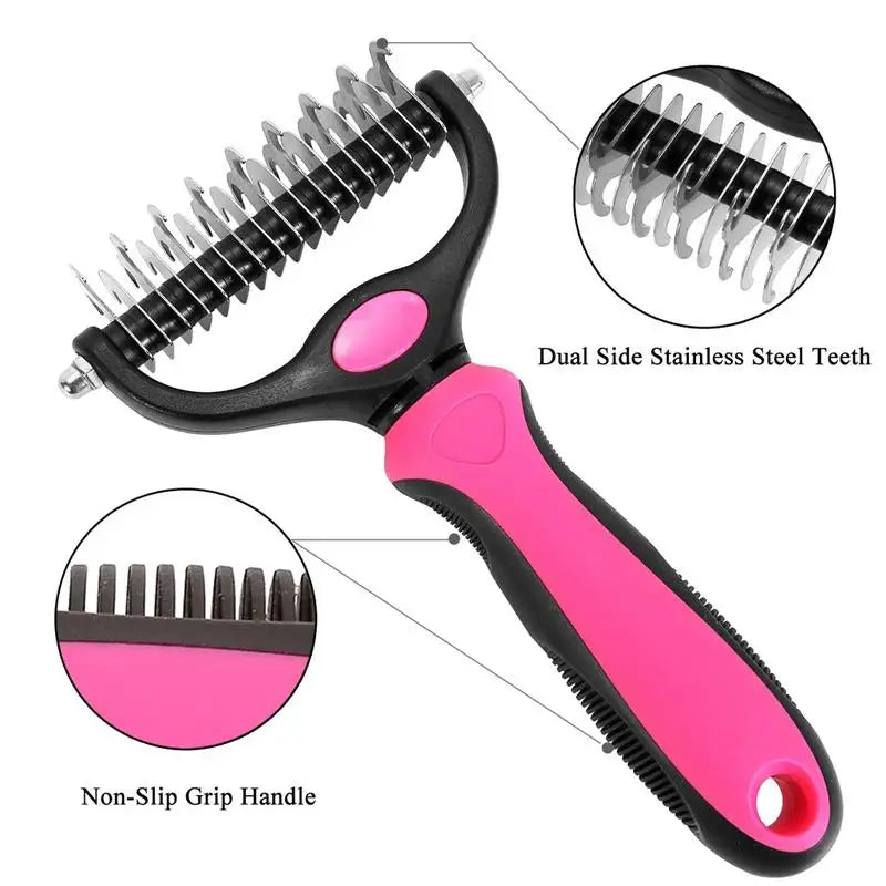 Pet Pro Grooming Tool Pet Grooming Brush, Double Sided Shedding Comb and for Dogs & Cats, Dog Grooming Rakes Tools