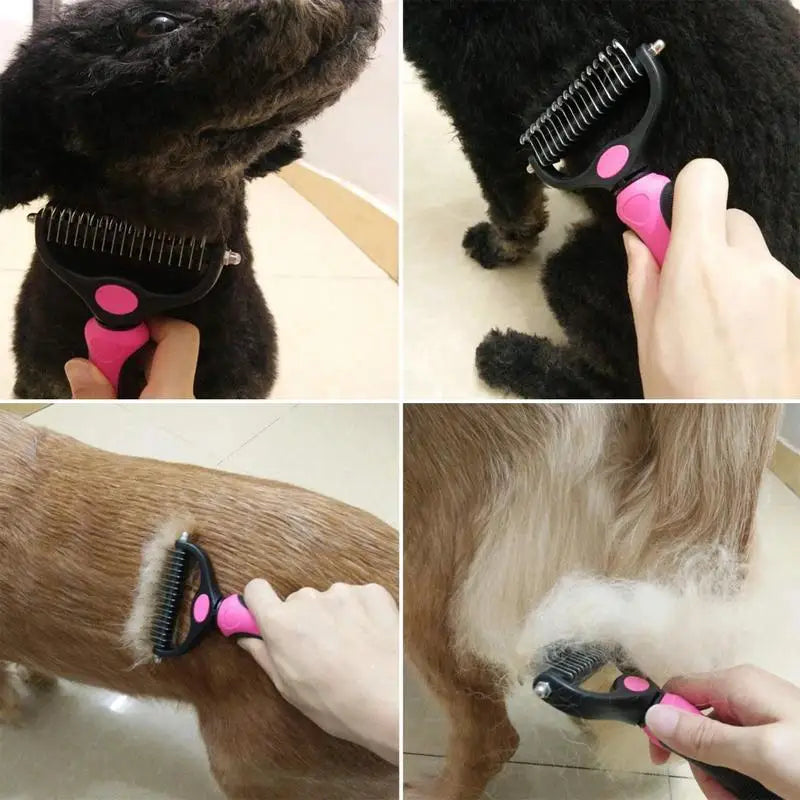 Pet Pro Grooming Tool Pet Grooming Brush, Double Sided Shedding Comb and for Dogs & Cats, Dog Grooming Rakes Tools