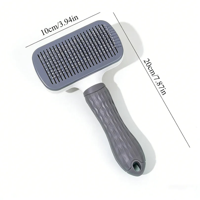 Pet Grooming Brush with One-Click Hair Removal, Bent Needle Massaging Comb for Dogs & Cats